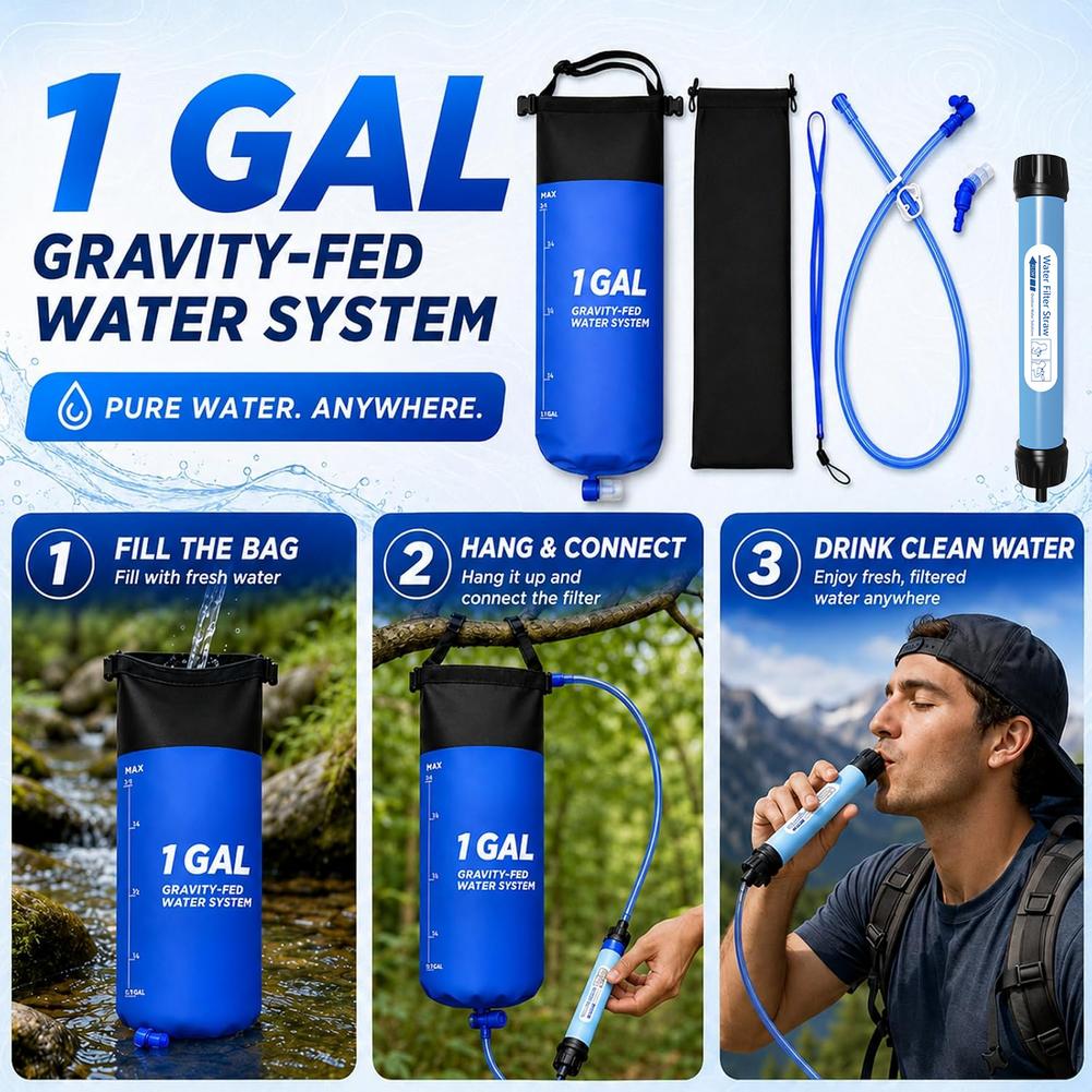 1 Gal Gravity Water Filter Bag - đánh giá và giá Water Purification Straw